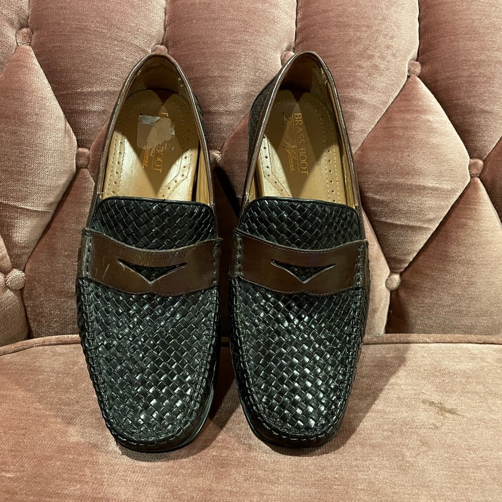 Mens Brass Boot walking gloves black and brown leather loafers size 9.5